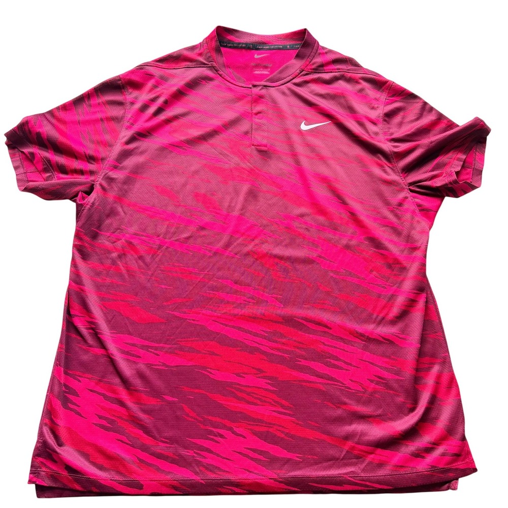 RARE Nike Mens Tiger Woods Dri-FIT Blade Collar Red Camo‎ Golf Polo Red Size L